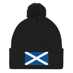 Black Scotland Flag "Solo" Pom Pom Knit Cap by Design Express