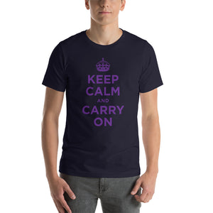 Navy / XS Keep Calm and Carry On (Purple) Short-Sleeve Unisex T-Shirt by Design Express