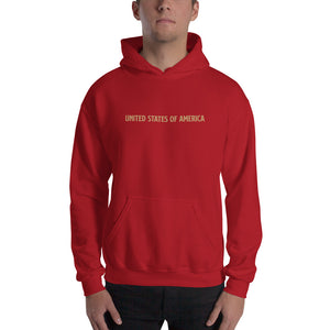 Red / S United States Of America Eagle Illustration Gold Reverse Backside Hooded Sweatshirt by Design Express