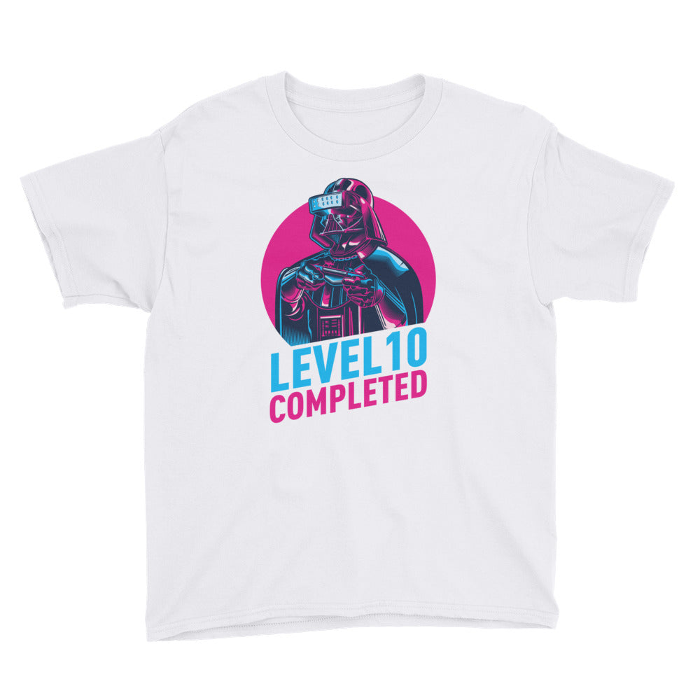 White / XS Darth Vader Level 10 Completed Youth Short Sleeve T-Shirt by Design Express