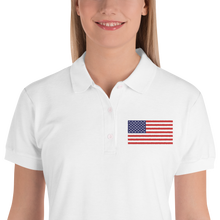 White / S United States Flag "Solo" Embroidered Women's Polo Shirt by Design Express