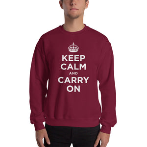 Maroon / S Keep Calm and Carry On (White) Unisex Sweatshirt by Design Express