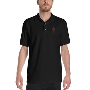 Keep Calm and Carry On (Red Embroidered) Polo Shirt by Design Express