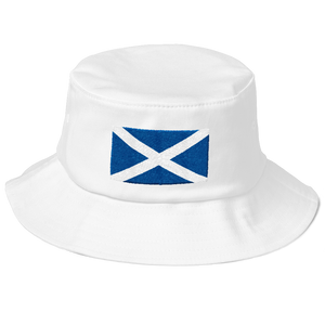White Scotland Flag "Solo" Old School Bucket Hat by Design Express