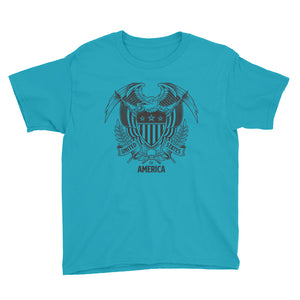 Caribbean Blue / XS United States Of America Eagle Illustration Youth Short Sleeve T-Shirt by Design Express