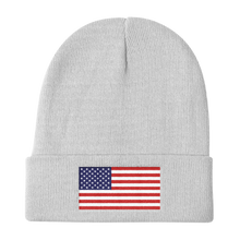 White United States Flag "Solo" Knit Beanie by Design Express