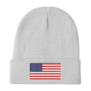 White United States Flag "Solo" Knit Beanie by Design Express