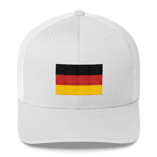 White Germany Flag Embroidered Trucker Cap by Design Express