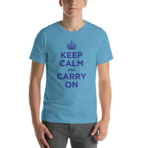 Ocean Blue / S Keep Calm and Carry On (Navy Blue) Short-Sleeve Unisex T-Shirt by Design Express