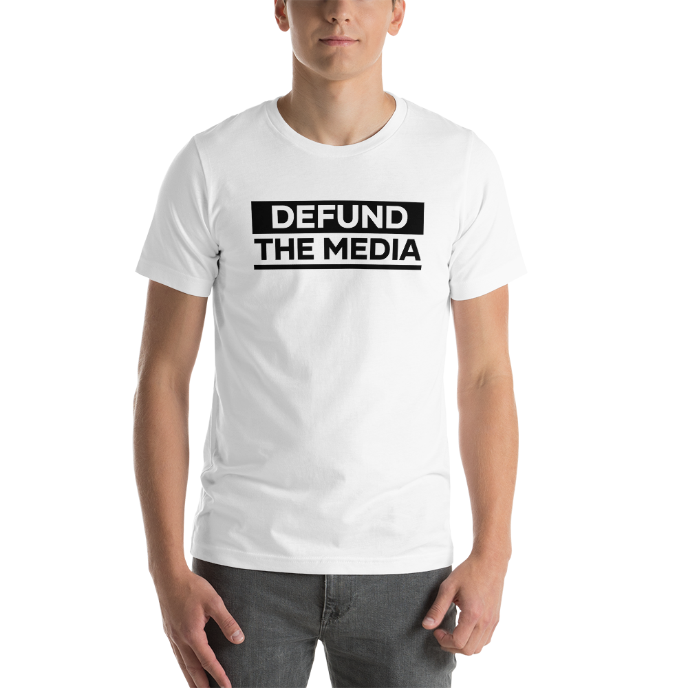 XS Defund The Media Bold Unisex White T-Shirt by Design Express