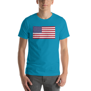 Aqua / S United States Flag "Solo" Short-Sleeve Unisex T-Shirt by Design Express