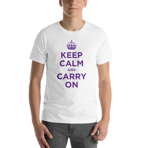 White / XS Keep Calm and Carry On (Purple) Short-Sleeve Unisex T-Shirt by Design Express