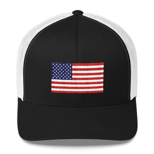 Black/ White United States Flag "Solo" Trucker Cap by Design Express