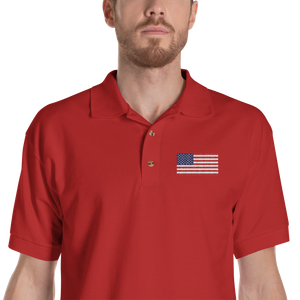 Red / S United States Flag "Solo" Embroidered Polo Shirt by Design Express