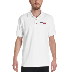 America Tower Pattern Embroidered Polo Shirt by Design Express