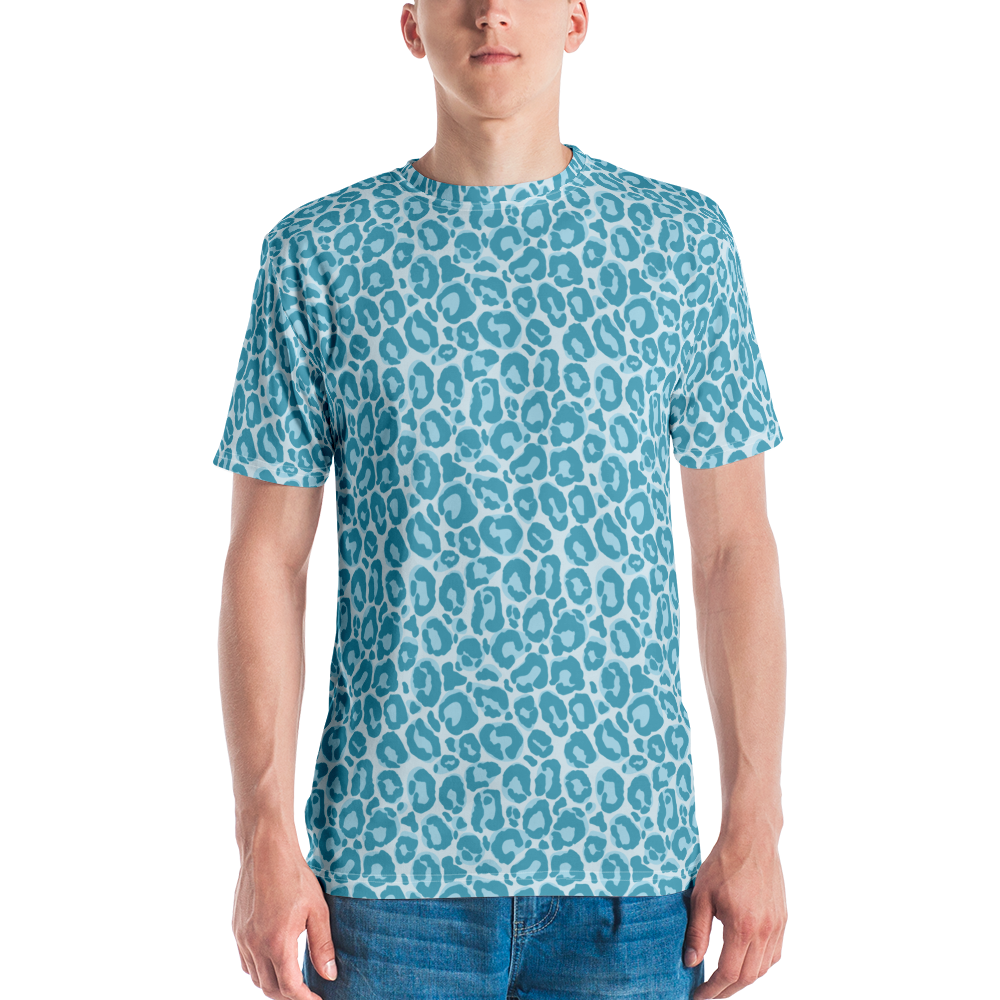XS Teal Leopard Print Men's T-shirt by Design Express
