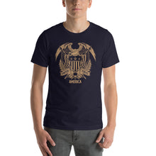 Navy / XS United States Of America Eagle Illustration Gold Reverse Short-Sleeve Unisex T-Shirt by Design Express