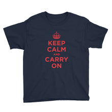 Navy / XS Keep Calm and Carry On (Red) Youth Short Sleeve T-Shirt by Design Express