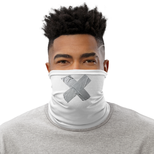 Default Title Crossed Grey Duct Tape on White Neck Gaiter by Design Express