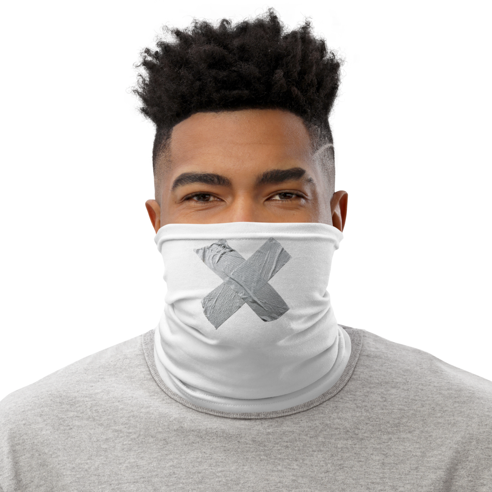 Default Title Crossed Grey Duct Tape on White Neck Gaiter by Design Express
