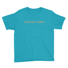 Caribbean Blue / XS United States Of America Eagle Illustration Reverse Gold Backside Youth Short Sleeve T-Shirt by Design Express