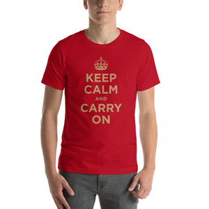 Red / S Keep Calm and Carry On (Gold) Short-Sleeve Unisex T-Shirt by Design Express