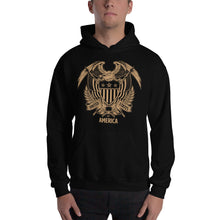 Black / S United States Of America Eagle Illustration Gold Reverse Hooded Sweatshirt by Design Express