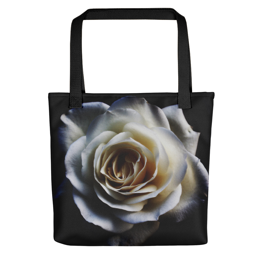 Default Title White Rose on Black Tote Bag by Design Express