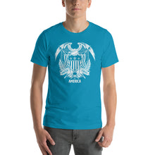 Aqua / S United States Of America Eagle Illustration Reverse Short-Sleeve Unisex T-Shirt by Design Express