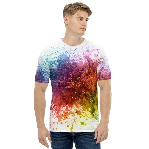 XS Rainbow Paint Splash Men's T-shirt by Design Express