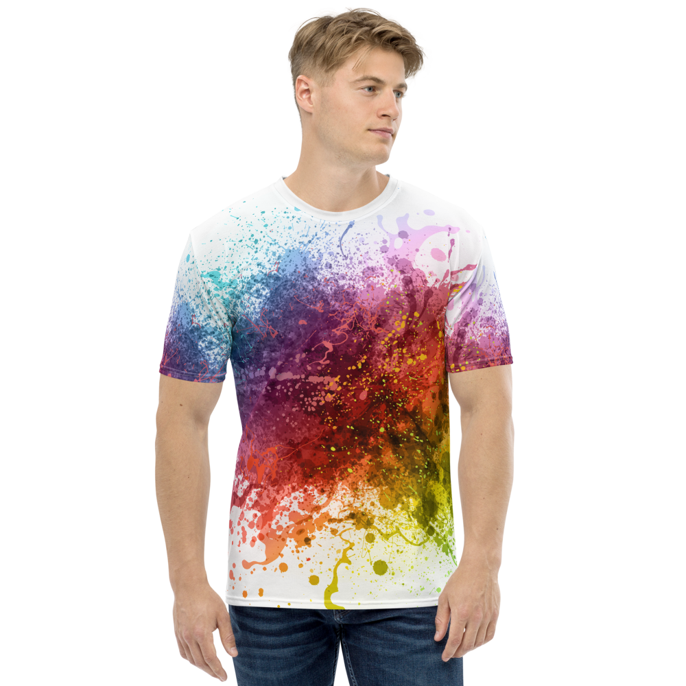 XS Rainbow Paint Splash Men's T-shirt by Design Express