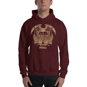 Maroon / S United States Of America Eagle Illustration Gold Reverse Hooded Sweatshirt by Design Express