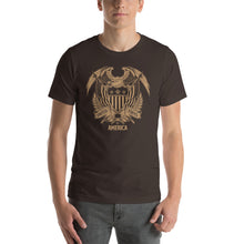 Brown / S United States Of America Eagle Illustration Gold Reverse Short-Sleeve Unisex T-Shirt by Design Express