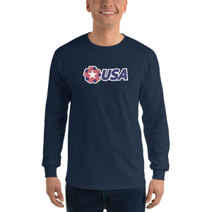 Navy / S USA "Rosette" Long Sleeve T-Shirt by Design Express