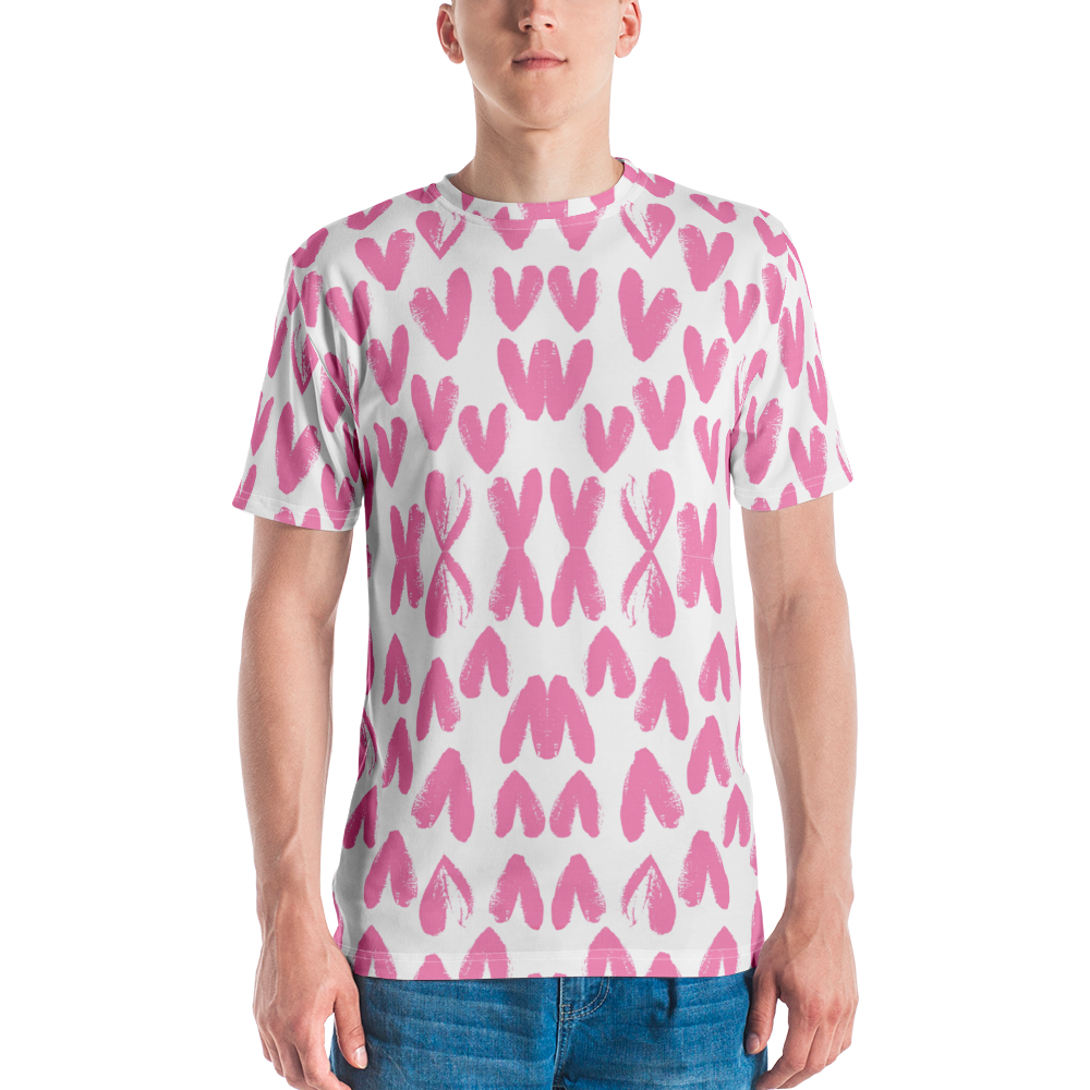 XS Pink Heart Pattern Men's T-shirt by Design Express