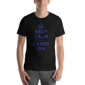 Black / XS Keep Calm and Carry On (Navy Blue) Short-Sleeve Unisex T-Shirt by Design Express