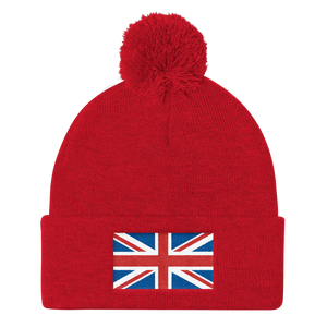 Red United Kingdom Flag "Solo" Pom Pom Knit Cap by Design Express