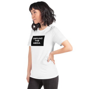 Defund The Media Rectangular Unisex White T-Shirt by Design Express