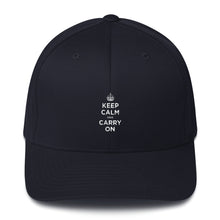 Dark Navy / S/M Keep Calm and Carry On (White) Structured Twill Cap by Design Express