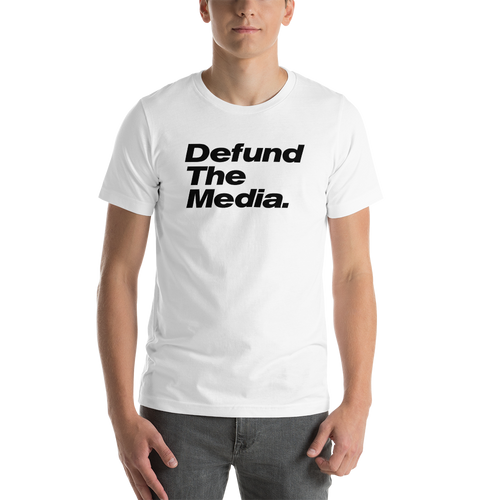 XS Defund The Media Italic Smallcaps Unisex White T-Shirt by Design Express