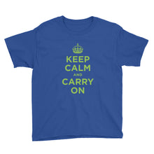 Royal Blue / XS Keep Calm and Carry On (Green) Youth Short Sleeve T-Shirt by Design Express
