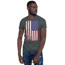 Dark Heather / S US Flag Distressed Short-Sleeve Unisex T-Shirt by Design Express