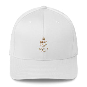 White / S/M Keep Calm and Carry On (Gold) Structured Twill Cap by Design Express