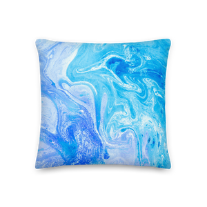 18×18 Blue Watercolor Marble Square Premium Pillow by Design Express