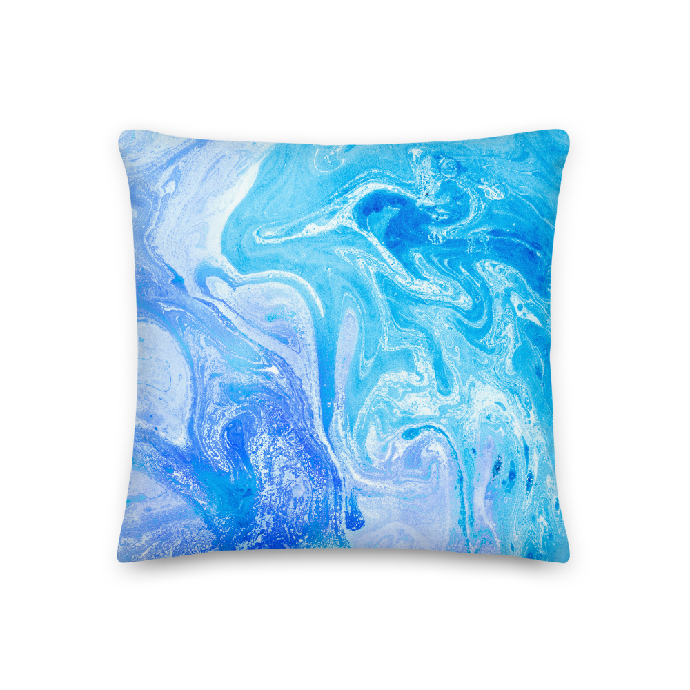 18×18 Blue Watercolor Marble Square Premium Pillow by Design Express