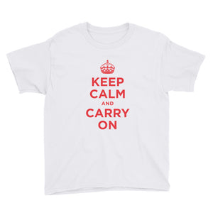 White / XS Keep Calm and Carry On (Red) Youth Short Sleeve T-Shirt by Design Express