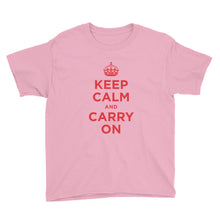 CharityPink / XS Keep Calm and Carry On (Red) Youth Short Sleeve T-Shirt by Design Express