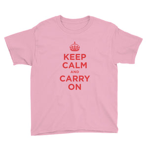 CharityPink / XS Keep Calm and Carry On (Red) Youth Short Sleeve T-Shirt by Design Express
