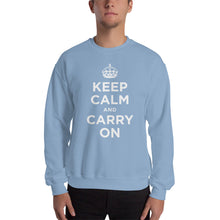 Light Blue / S Keep Calm and Carry On (White) Unisex Sweatshirt by Design Express
