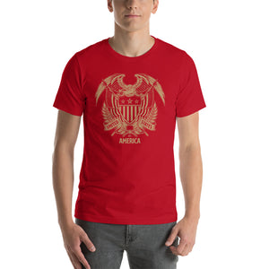 Red / S United States Of America Eagle Illustration Gold Reverse Short-Sleeve Unisex T-Shirt by Design Express